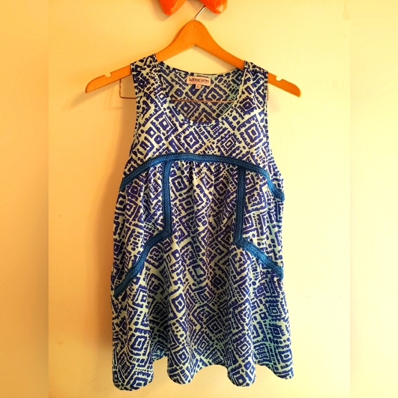 Buckhead Bettie blue and pale green batik print racerback tank top - Picture 3 of 7